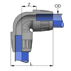 90 degree pipe to pipe elbow dim